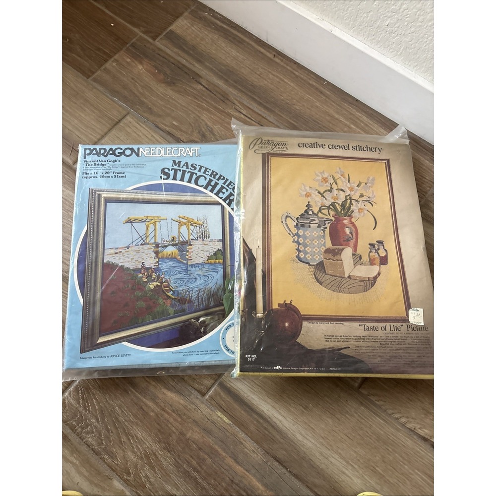 2 Vintage Paragon Needlecraft"Silent Night" Van Gogh "taste Of Life" Crewel Kits
